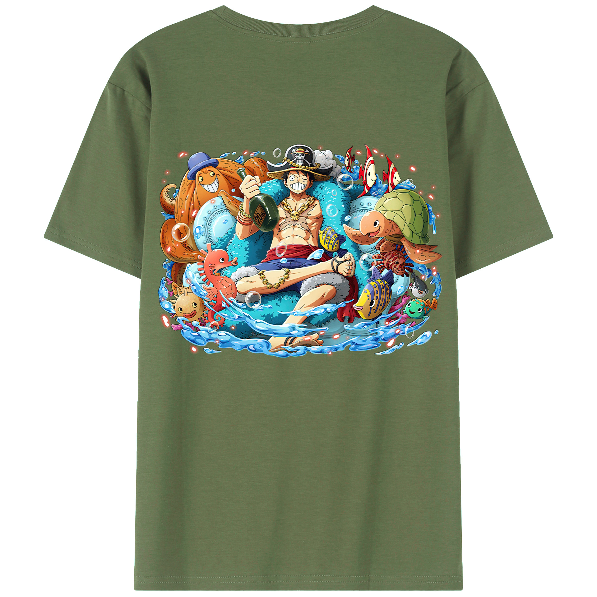 ワンピース モンキー・D・ルフィ ONE PIECE Monkey D. Luffy 綿100％ メンズ半袖Tシャツ（バックプリント） 通気性